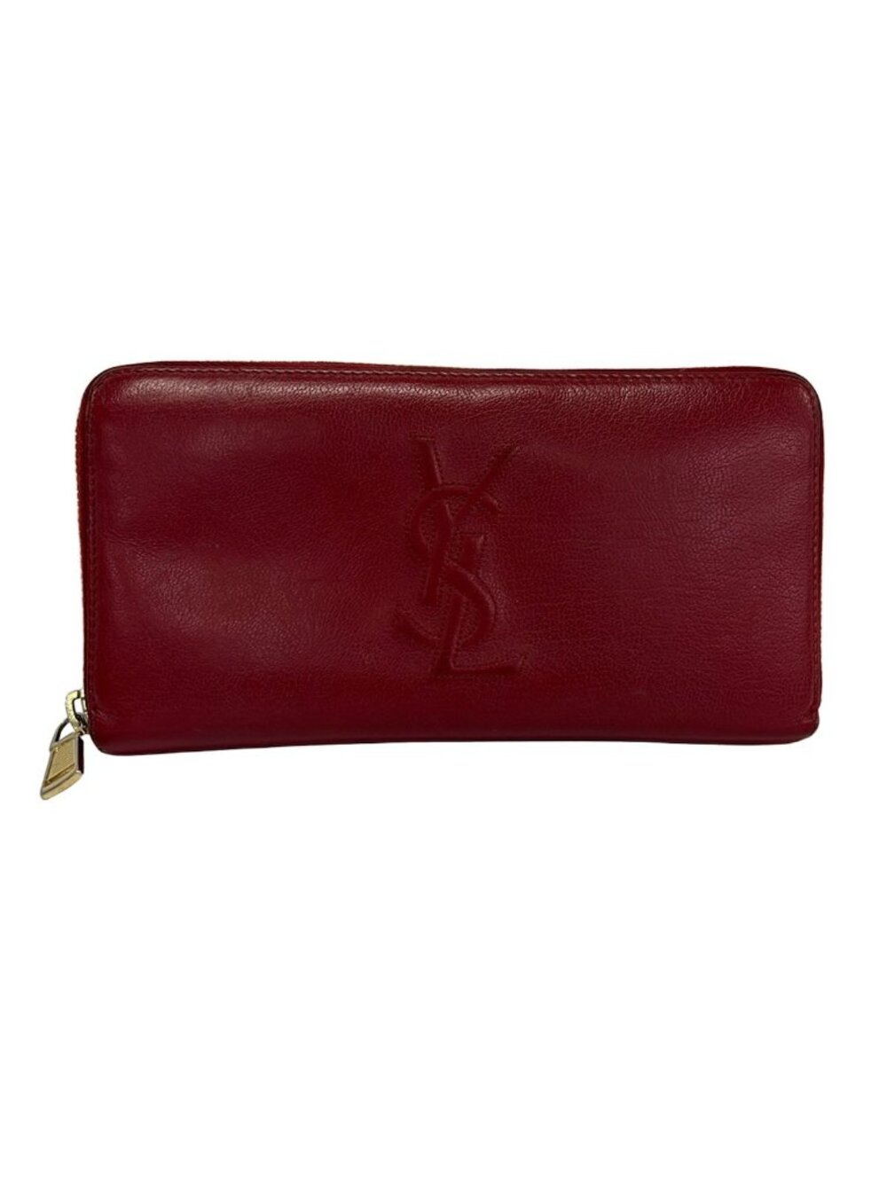 Saint Laurent Wallet Red Zip Around Leather